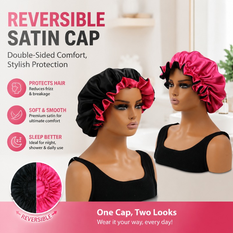 Satin Hair Bonnet - Reversible Satin Shower Cap for Women
